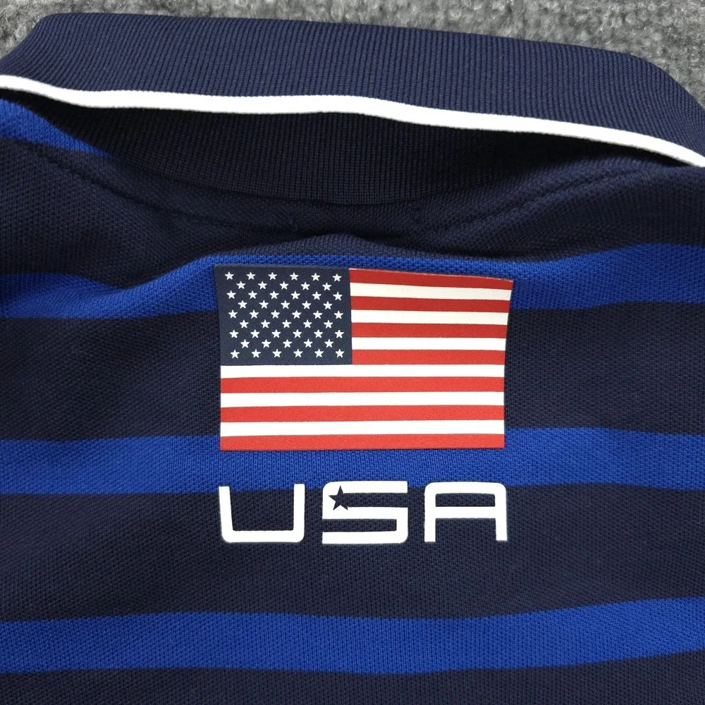 Polo Golf Ralph Lauren Shirt Mens M‎ Navy Stripe 2016 USA Performance Golfing